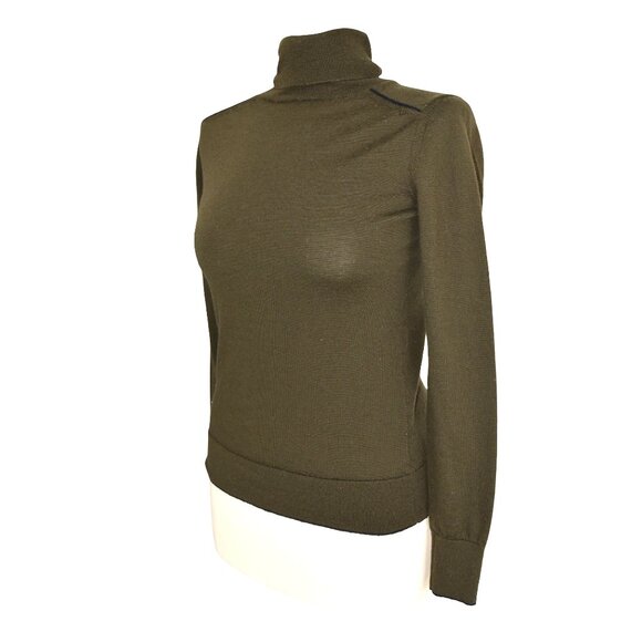 100% Merino Wool Banana Republic Sweater Olive Green Turtleneck Sweater XS Y2K - Picture 4 of 8